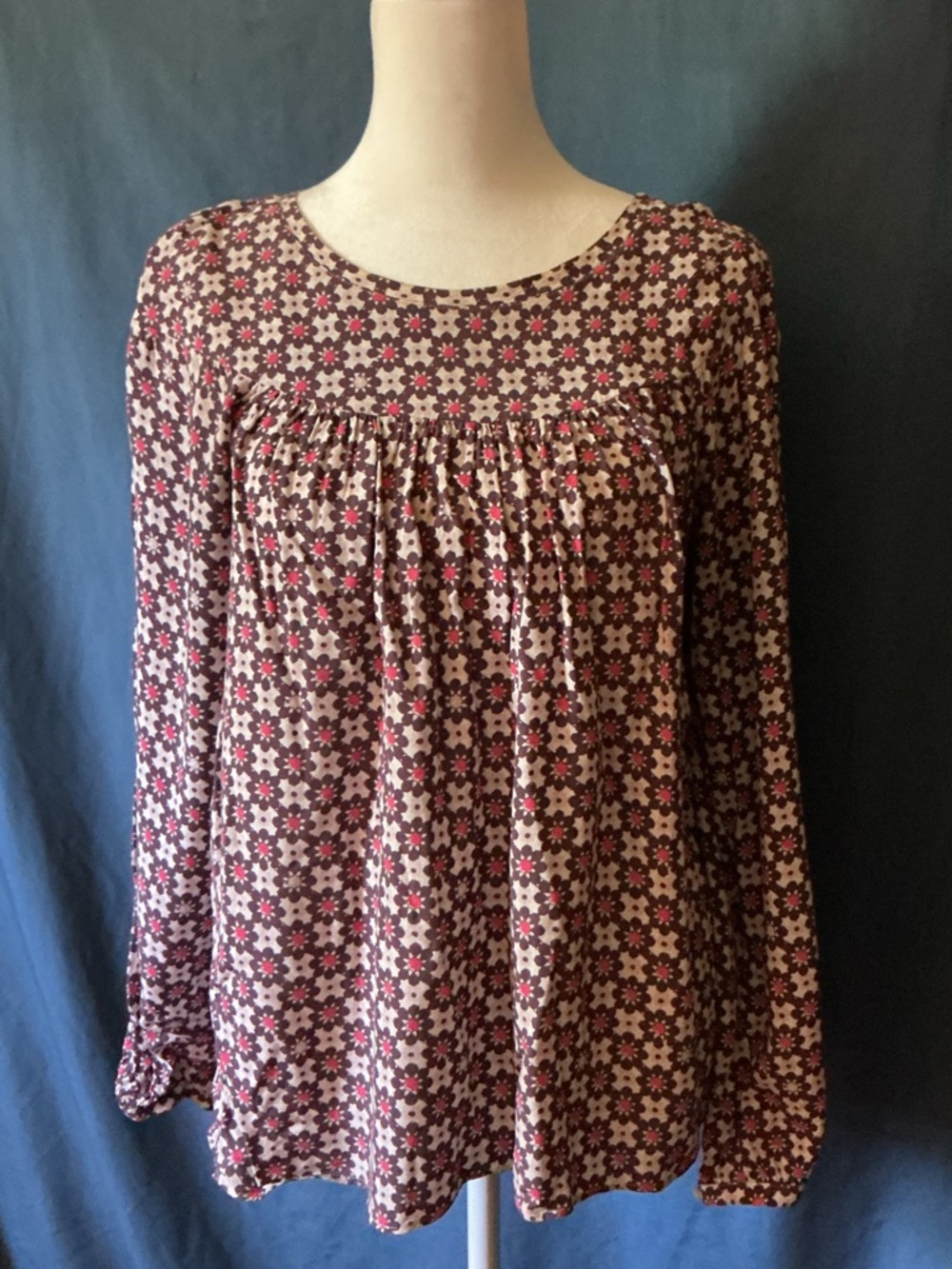 LOFT Floral Peasant Tunic - Pink and Burgundy